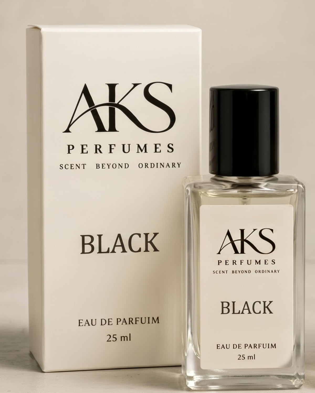 AKS Perfumes BLACK eau de parfum bottle and box
