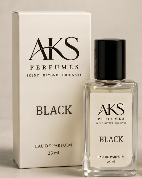 AKS Perfumes BLACK eau de parfum bottle and box